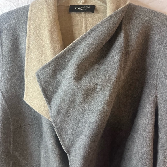 Talbots Petite 2X Gray Wool Blend Open Front Waterfall Collar Jacket - Picture 12 of 13